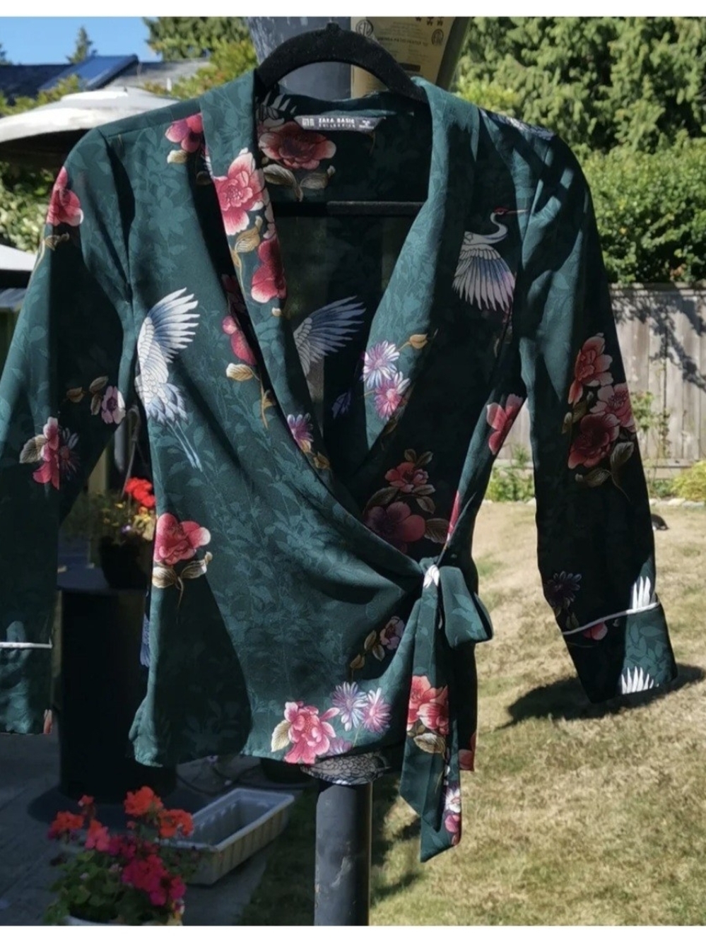 Zara Woman Dark Green Floral Wrap Jacket